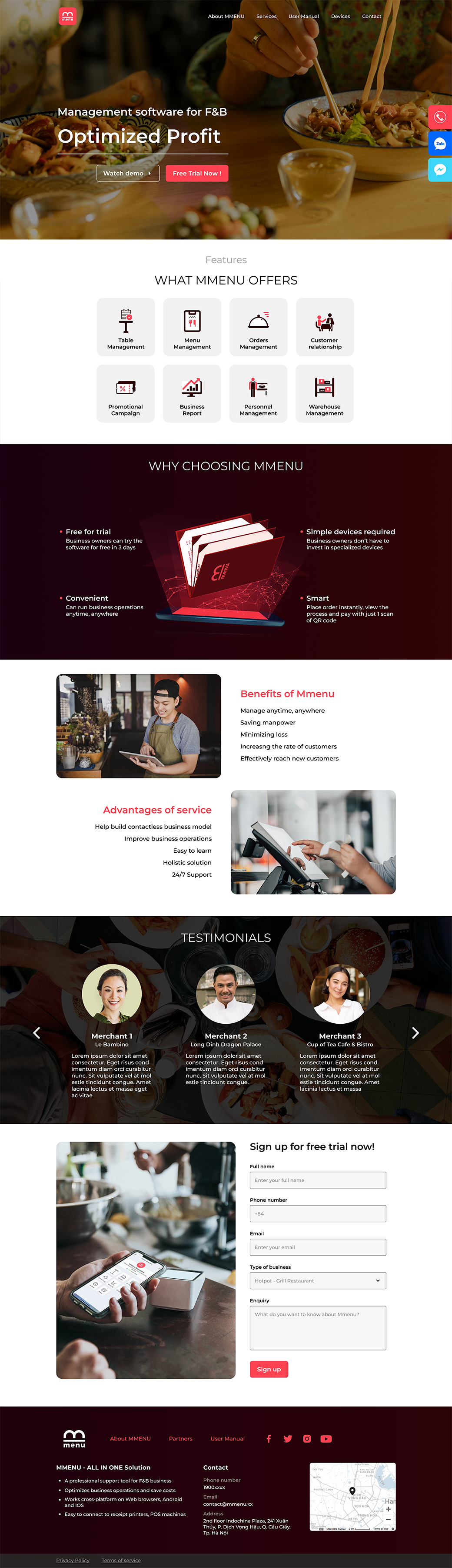 Mmenu landing page design